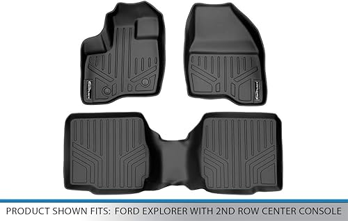 Miniatura 5 de MAXLINER - Juego de alfombrillas de suelo de 2 filas, color negro para Ford Explorer 2011-2014 con consola central de segunda fila