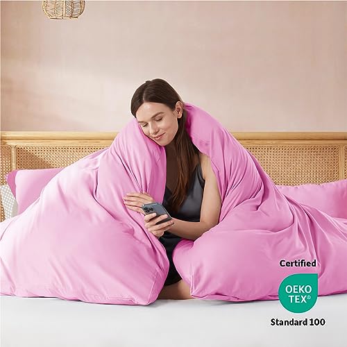 Nestl California King Duvet Cover Set with Comforter Insert - Light Pink 4 Piece 104x98 Duvet Cover & 2 Pillow Shams with White Quilted Down Alternative Comforter, Ultra Soft, All Season