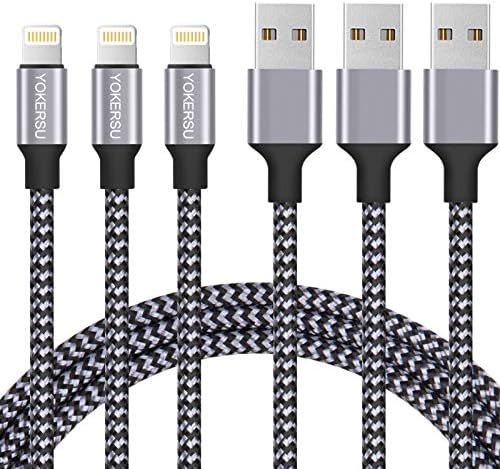 iPhone Charger, Nylon Braided Lightning Cable YOKERSU 3PACK 6ft Phone Data Sync Transfer Fast Charging Cord [Apple MFi Certified] Compatible with iPhone 13 12 11 Pro Max XS MAX XR X 8 7 Plus SE iPad