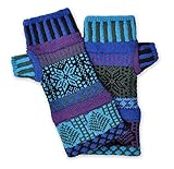 Solmate Socks - Mismatched Fingerless Mittens/Gloves for Women or for Men, Made in USA, Blue Spruce Winter Pattern