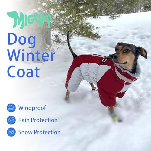 Image of MIGOHI Full Body Dog Coat,Warm Coats for Medium Dogs | Reflective Winter Coat for Dogs with Harness,Turtleneck Dog Snowsuit with Legs,Windproof Pet Fleece Puffer Jacket,XL,Burgundy