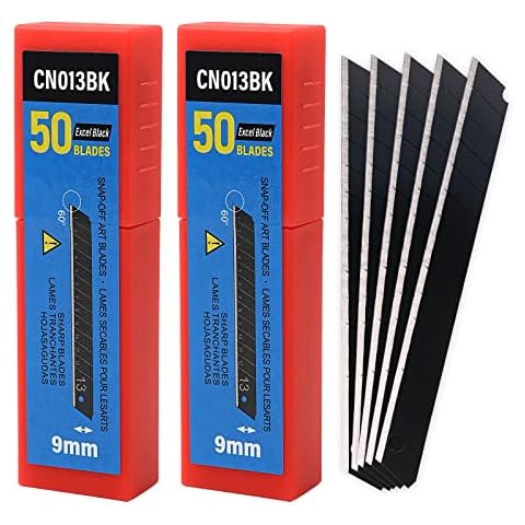 Gomake 9mm Utility Knife Replacement Blades, 60 Degree Snap Off Carbon Steel Blades for Retractable Cutting Knives, Hobby, Craft Knife, Box Cutter 100PCS-Black Cover