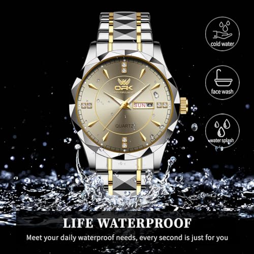 Image of OPK Watches for Men Diamond Roman Analog Mens Watches Waterproof Large Stainless Steel Men Wrist Watch Business Father Gift Watch Blue