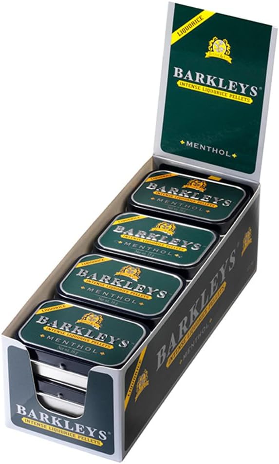 Barkleys Black Licorice Candy with Menthol, Licorice Pellets Covered with Refreshing Menthol- Gluten Free Licorice, Gelatin Free, Vegan (12 Cans x 16 gr.)
