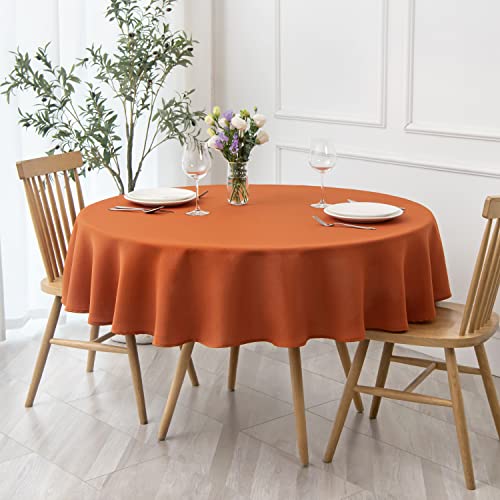 Image of maxmill Round Textured Tablecloth Spill-Proof Wrinkle Free Soft Jacquard Table Cloth for Circular Table Cover, for Dining Room Buffet Banquet Parties Holiday Dinner, 70 Inch, Rust