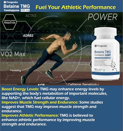 Image of Trexgenics BETAINE - TMG (Trimethyglycine) 500 MG Homocysteine Balance, Liver Care, Athletic Performance Support (60 Veg Capsules) (Pack of 1)