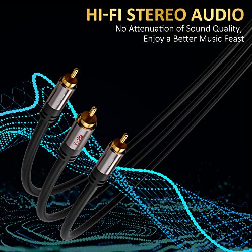 Rca Y-Adapter Splitter Cable 50 Feet, 1 Rca Male To 2 Rca Male Stereo Audio Subwoofer Cable, Bi-Directional, For Home Theater, Hi-Fi System, Amplifier, Speaker, 24K Gold Plated, Od:5.0Mm #TOP3