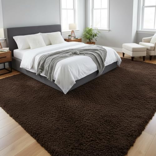 Image of Carpet for Hallway, Kitchen, and Modern Interiors, Cozy Shag Runner for Living Room, Entryway & Office Decor Size 5x7 feet Coffee