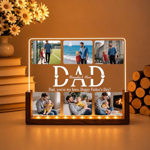 Image of Personalized Father's Day LED Lamp, Custom Dad Photo Collage Acrylic Night Light (Design 2)