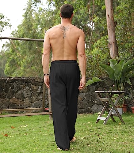 RPOVIG Men's Linen Pants 2 Piece Casual Beach Yoga Wedding Suit Pajama Dress Pant Loose Fit Summer Clothes3