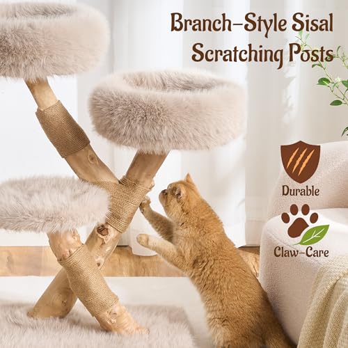 Árbol moderno para gatos indoor 38" madera natural miniatura 6