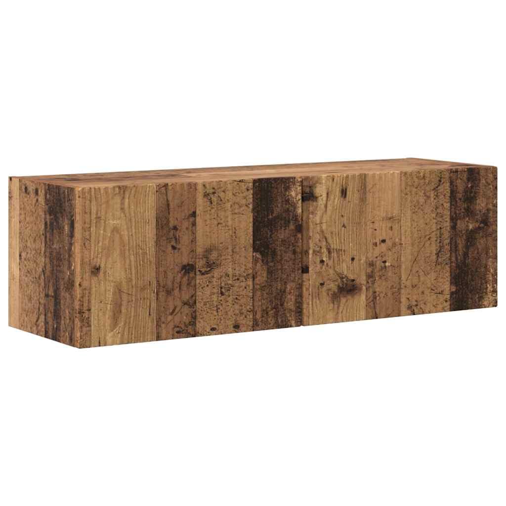 Szafka ścienna z drewna odpadowego 98 x 31 x 29,5 cm z drzwiami wahadłowymi 90° i 2 regałami montowanymi na ścianie, nowoczesna szafka pod telewizor z miejscem do przechowywania