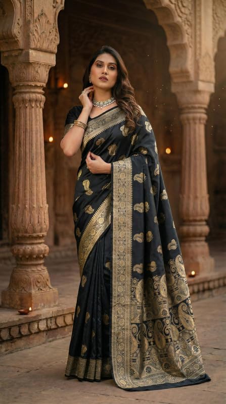 Image of C J Enterprise Women's Pure Soft Silk Saree With Blouse Piece For Wedding (KeriLichi)