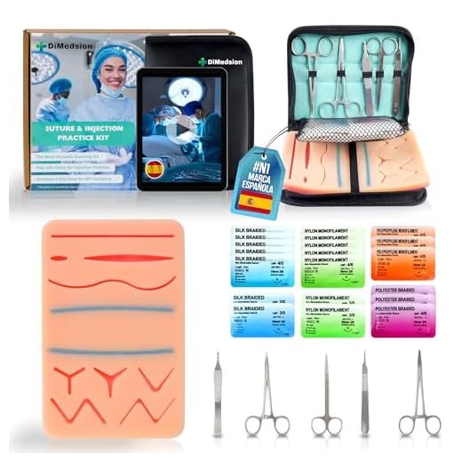 Dimedsion Kit sutura con almohadilla realista con venas y zona de corte libre - Kit de sutura quirurgica para practicar suturas quirurgicas e inyecciones, kit suturas quirurgicas, kit practica sutura