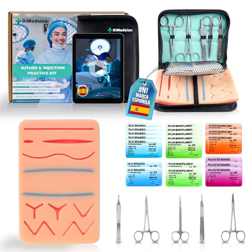 Dimedsion Kit sutura con almohadilla realista con venas y zona de corte libre - Kit de sutura quirurgica para practicar suturas quirurgicas e inyección, kit suturas quirurgicas, kit practica sutura