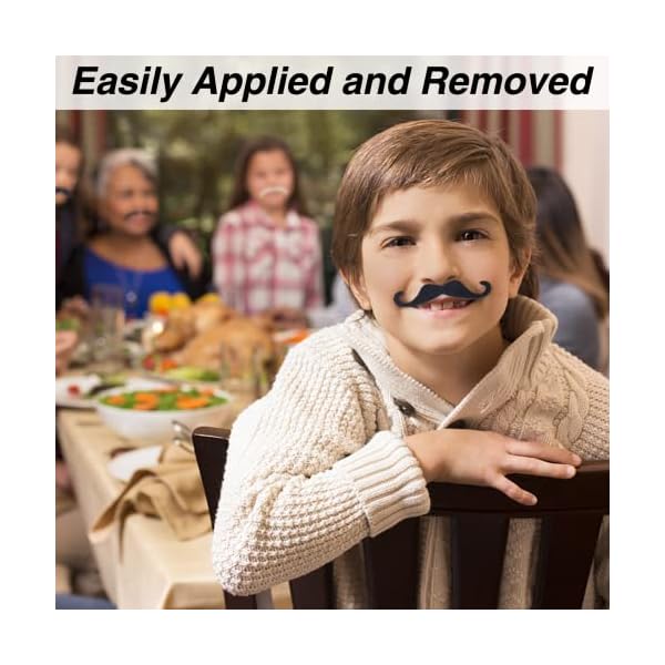 Kicnic 60 pcs fake mustaches self adhesive (20 designs) novelty hairy beard costume facial hair for christmas party supplies decorations, suitable for all ages - image 3