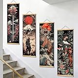 Pennimor 4PCS Japanese Wall Art Poster, 11.81x35.43in Geisha and Samurai Canvas Painting, Wall Scrolls for Bedroom, Bathroom, Room Decor, Hanging Artwork Banner, Artistic japan Pictures