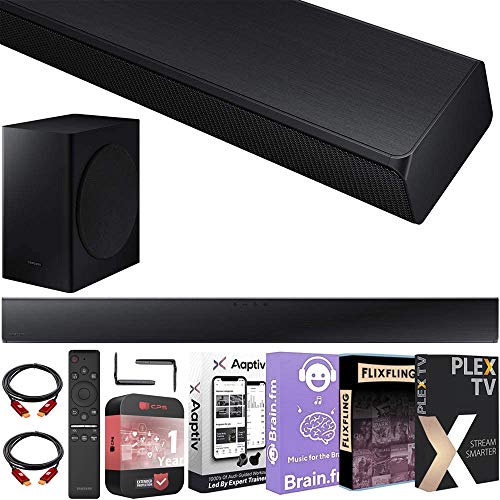 SAMSUNG HW-T650 Soundbar with Dolby Audio and DTS Virtual:X 3D Surround Sound, Powerful Wireless Bass w/Subwoofer Bundle with 2X Deco Gear HDMI Cables + Streaming Kit + Extended Care Package