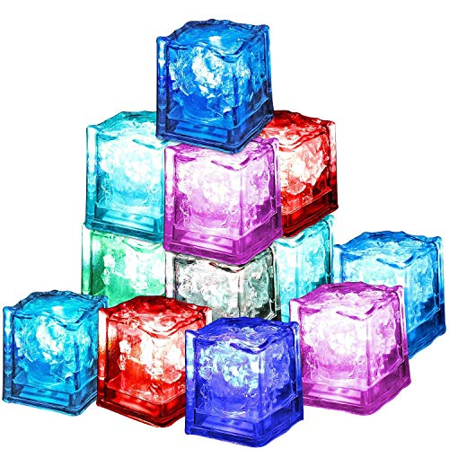 XLKJ Luminous ice, 12 Pieces Multi-Coloured LED Ice Cube for Bars Weddings, etc, 2.6 x 2.5 x 2.5 cm