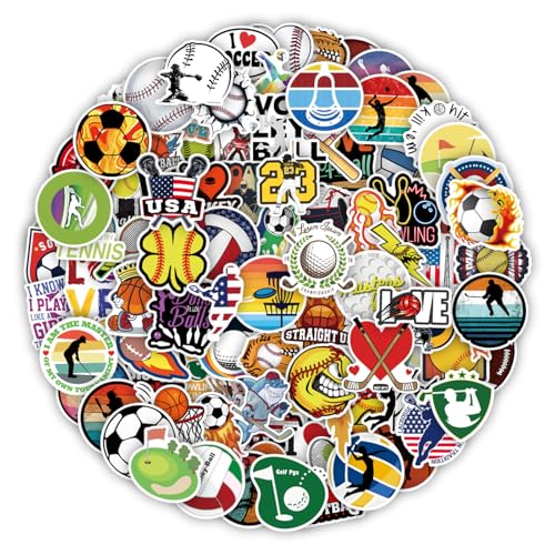 100PCS Ball Stickers, Vinyl Sports Stickers Soccer Baseball Softball Tennis Lacrosse Water Bottle Sticker Pack, Ball Sports Gifts for Sport Lovers, Softball Party Favors, Soccer Decorations (mix100)