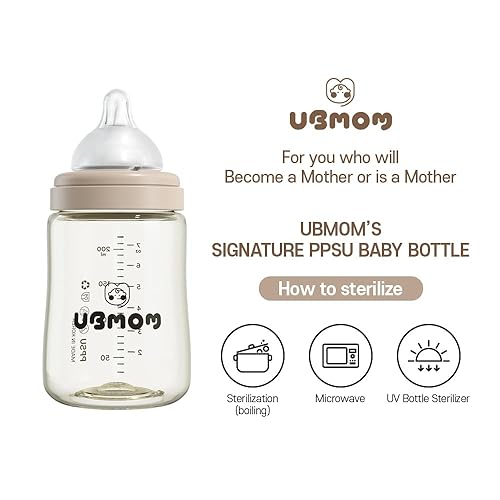 Miniatura 7 de UBMOM Biberón anticólicos todo en uno, sin BPA, cuello ancho, sin puntas, base estable, fácil de limpiar, biberón natural de 9.47 onzas, pezón nivel
