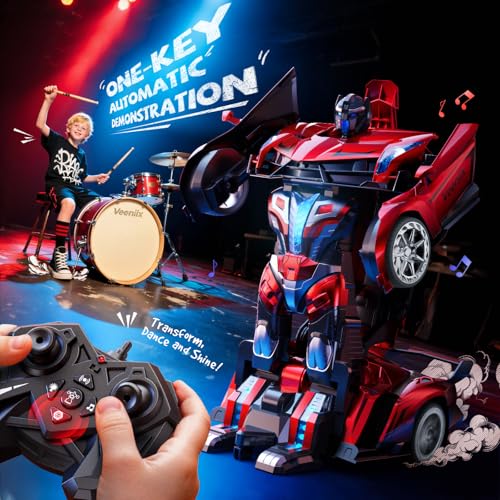 Image of V991 2-in-1 Transform Robot RC Car, 1:10 Large Transform Toys Remote Control Car with Gesture Sensing, One-Key Deformation, LED Lights & Sound Effects, Cool Toy Gift for Boys and Girls 4-6 7 8 9(Red)