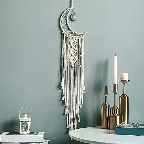 TreeBud Macrame Dream Catcher Handmade Woven Wall Hanging Decoration Boho Home Decor for Kids Room Wedding Ornament Craft Gift (Moon)