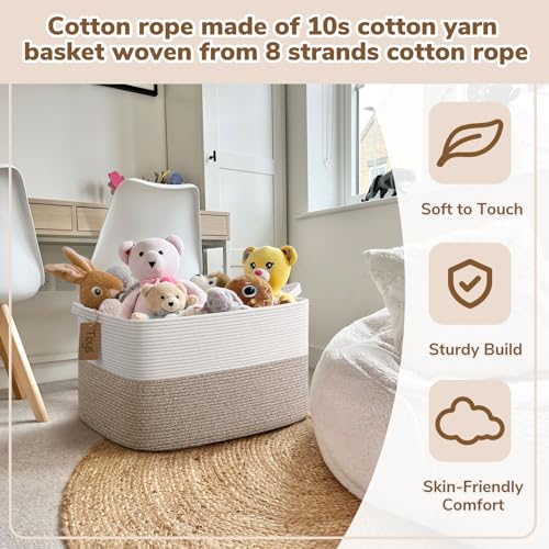 Image of Goodpick 75L Extra Large Woven Rope Blanket Basket, Rectangle, Light Brown | 22 inch x 17 inch x 12 inch Decorative Storage Basket for Blankets, Toys & Clothes, Fits Living Room, Bedroom & Nursery Organization