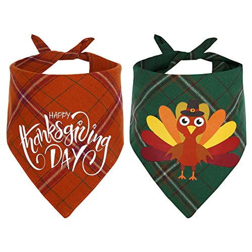 Chngeary Dog Bandana for Dogs(2 Pack),Classic Orange Plaid Style with Turkey Pattern and Thanksgiving Dog Bandana for Small Medium Large Dogs Accessories Triangle Dog Thanksgiving Scarf