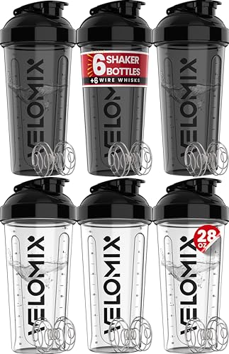-6 PACK- 28 OZ Protein Shaker Bottles for Protein Mixes, Shaker Cups for Protein Shakes, Small Shaker Bottle Pack, Shaker Cup, Shakers for protein Shakes (Clear Core Set)
