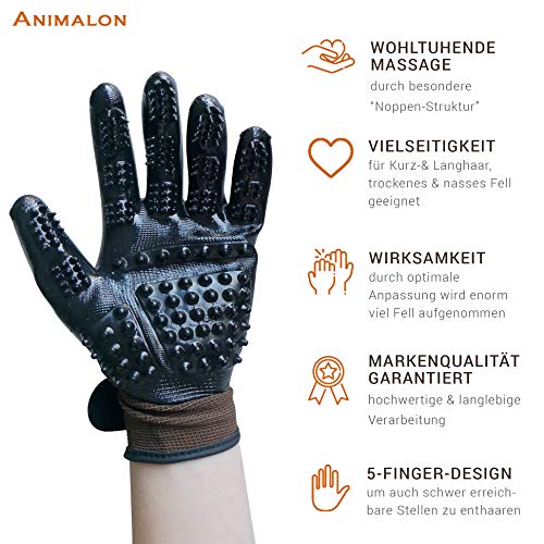 Animalon Fellpflege Handschuh aus Kautschuk (Doppelpack) | innovativer und praktischer Fellwechsel-helfer für Pferde und Hunde | Gummi-Striegel-Handschuh für Pferde besonders im Fellwechsel (S)