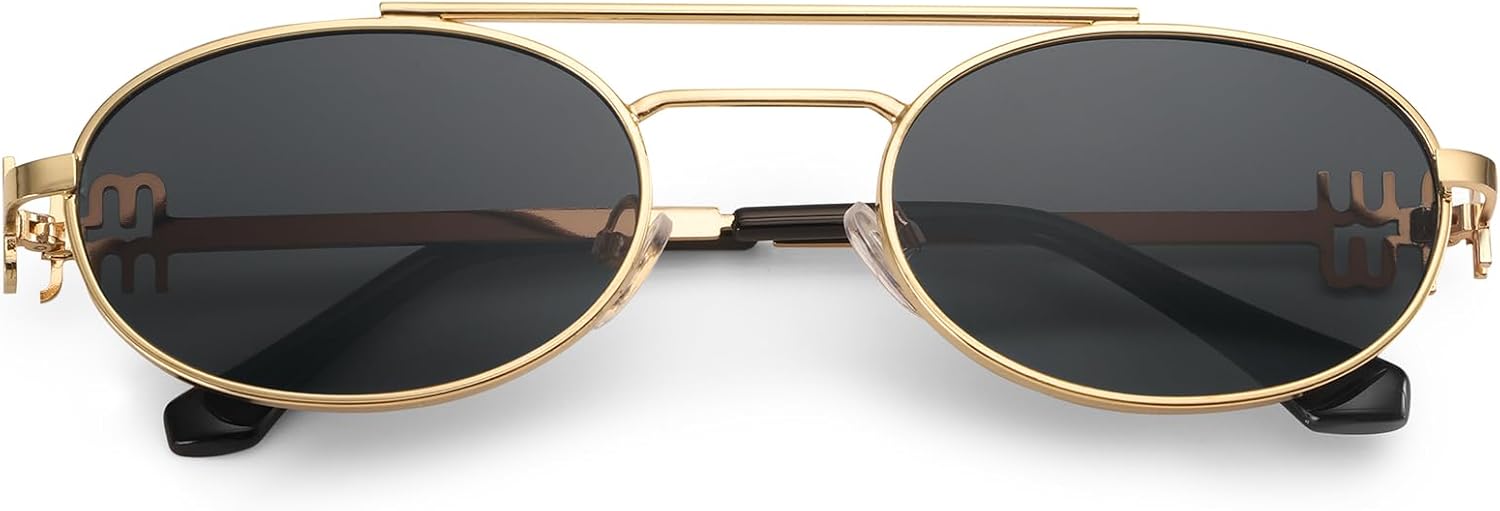 Dollger Retro Oval Sunglasses for Women Double Bridge Trendy Gold Frame Small 90s Designer Shades Sunglasses - Image 2