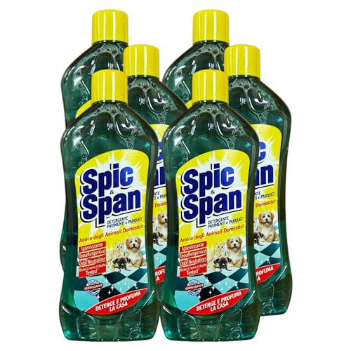 Spic & Span Detergente Pavimenti e Parquet, Amico degli Animali Domestici, Igienizzante, Ipoallergico con Odor Neutralizer, Formato da 1lt (6 Unità)