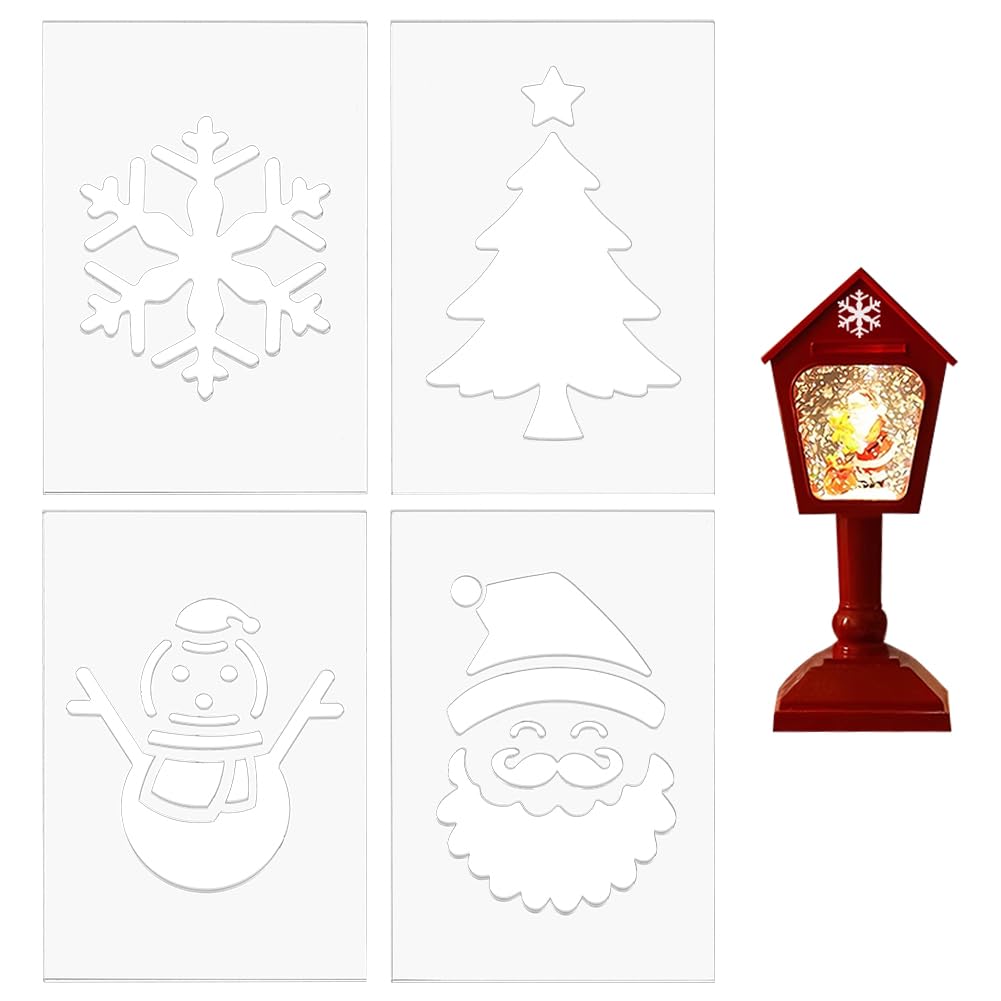 BENECREAT 4Pcs Christmas Theme Acrylic Lantern Template, Santa Claus Christmas Tree Snowman Snowflake Router Templates for DIY Patchwork Sewing Crafts, 20.3x14cm/8x5.5 Inch