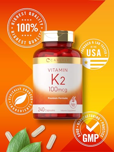 carlyle vitamin k2 supplement 100 mcg  k2 mk-4  240 capsules  non-gmo amp gluten free