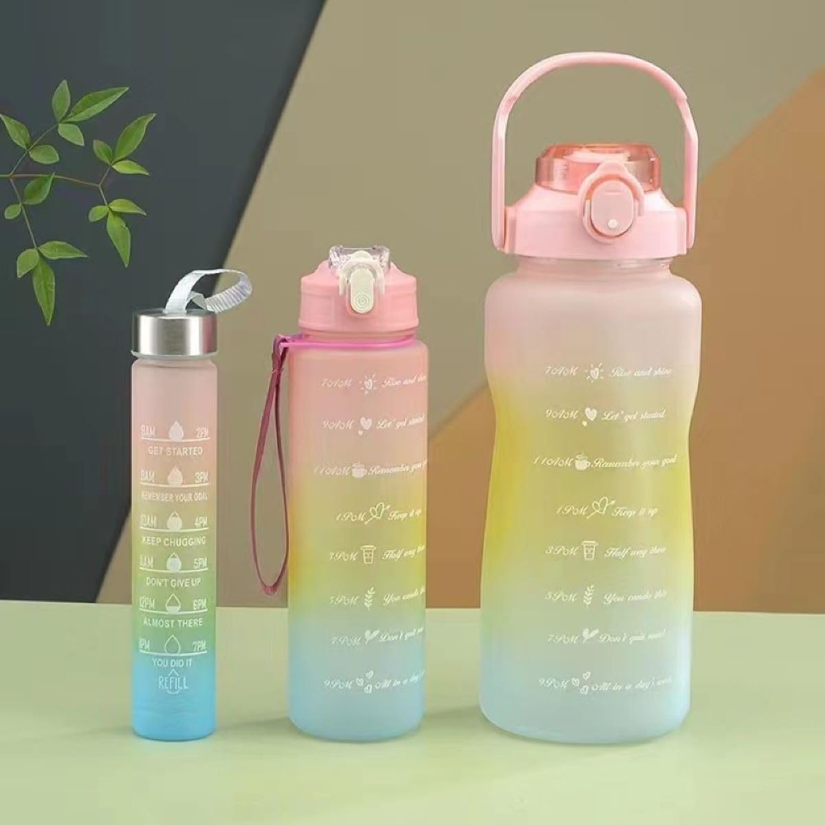 Inditradition 3 Pieces Combo Motivational Water Bottle Set For Day-To-Day Routine | With Time Marker, Funny Stickers, Straw & Handle (2L+900Ml+280Ml) (Pink With Multi Shades) - Plastic (B0CJG1XPTJ) Amazon Price History, Amazon Price Tracker