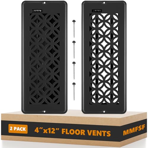Floor Vent Covers Floor Register 4x12 2 Pack Adjustable Decorative Vent Covers for Home Floor Ceiling or Sidewall Vent with Screws Rust-Proof Heavy Duty Walkable Steel Floor Vents (4 X 12)
