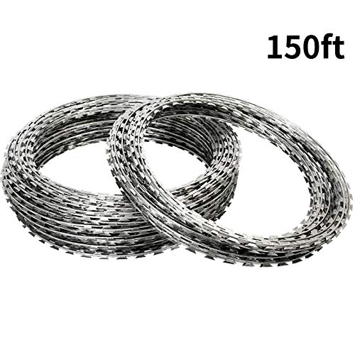 Yamcyh 150FT Razor Wire, Galvanized BTO-22 Razor Wire Fence Stretched Ribbon Barbed Wire Coils for Farm, Fence,Garden