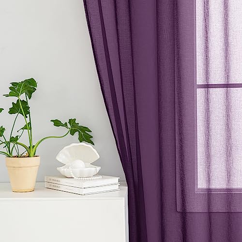Image of Sheer Curtains 84 inch Length 2 Panels Set, Semi Sheer Privacy Curtain Drapes, Purple Rod Pocket Window Treatments Voile Curtains for Windows Living Room Bedroom Sunroom French Doors, 52 inchW x 84 inchL