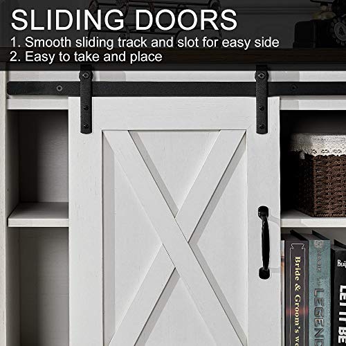 Amerlife-TV-Stand-Sliding-Barn-Door-ModernFarmhouse-Wood-Entertainment-Center-Storage-Cabinet-Table-Living-Room-with-Adjustable-Shelves-for-TVs-Up-to-65-Distressed-WhiteRustic