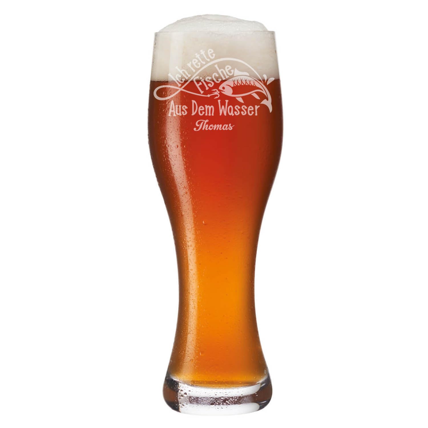 GRAVURZEILE Leonardo Weizenglas mit Gravur - Ich rette Fische aus dem Wasser - Personalisiert mit Namen inkl. Holzkiste - Geschenke für Bierkenner & Angler - Geschenk für Sie & Ihn - 500 ml