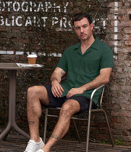 Image of VATPAVE Mens Striped Summer Shirt Casual Button Down Short Sleeve Beach Shirts Cotton Shirts for Men