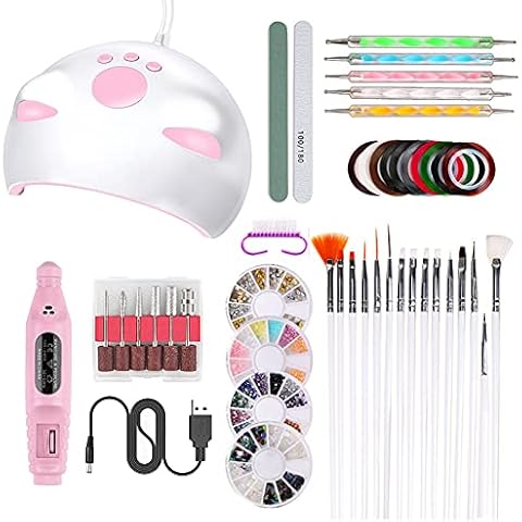 UV LED Nail Lamp with Nail Drill Set,Gel Manicure Dryer Lamp,with Electric Nail Drill Set Polish Pen File Kit,Acrylic Nail 3D Art Drill Dryer Manicure Supplies, Nail Files Tool Polish Decorating Cover
