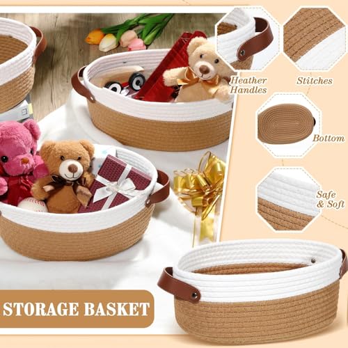 Image of Colingmill 3 Pack Easter Small Woven Basket for Gifts with Handles Clear Bags and Ribbons Empty Storage Basket Decorative Chest Box for Easter Wedding Present(White and Dark Brown,12 inchx 8 inchx 5 inch)