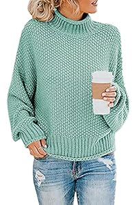 Imuedaen Pullover Damen Elegant Winter Rollkragenpullover Strickpullover Grobstrickpullover Casual Lose Langarm Pulli Oberteile (A Hellblau, M)