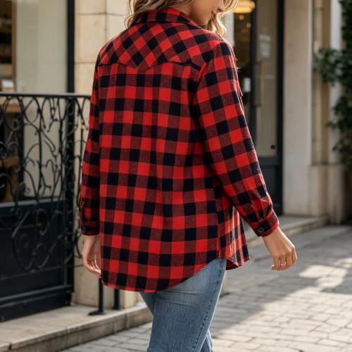 Flannel Shacket for Women Plaid Button Down Long Sleeve Casual Jacket - image 6