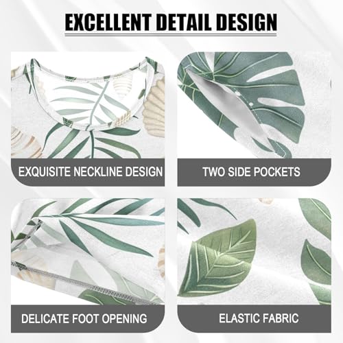 ALAZA Seashell Palm Leaves Watercolor Pajamas Short Sleeve 2 Piece Sleepwear Top and Bottom Pajama Set Unisex4