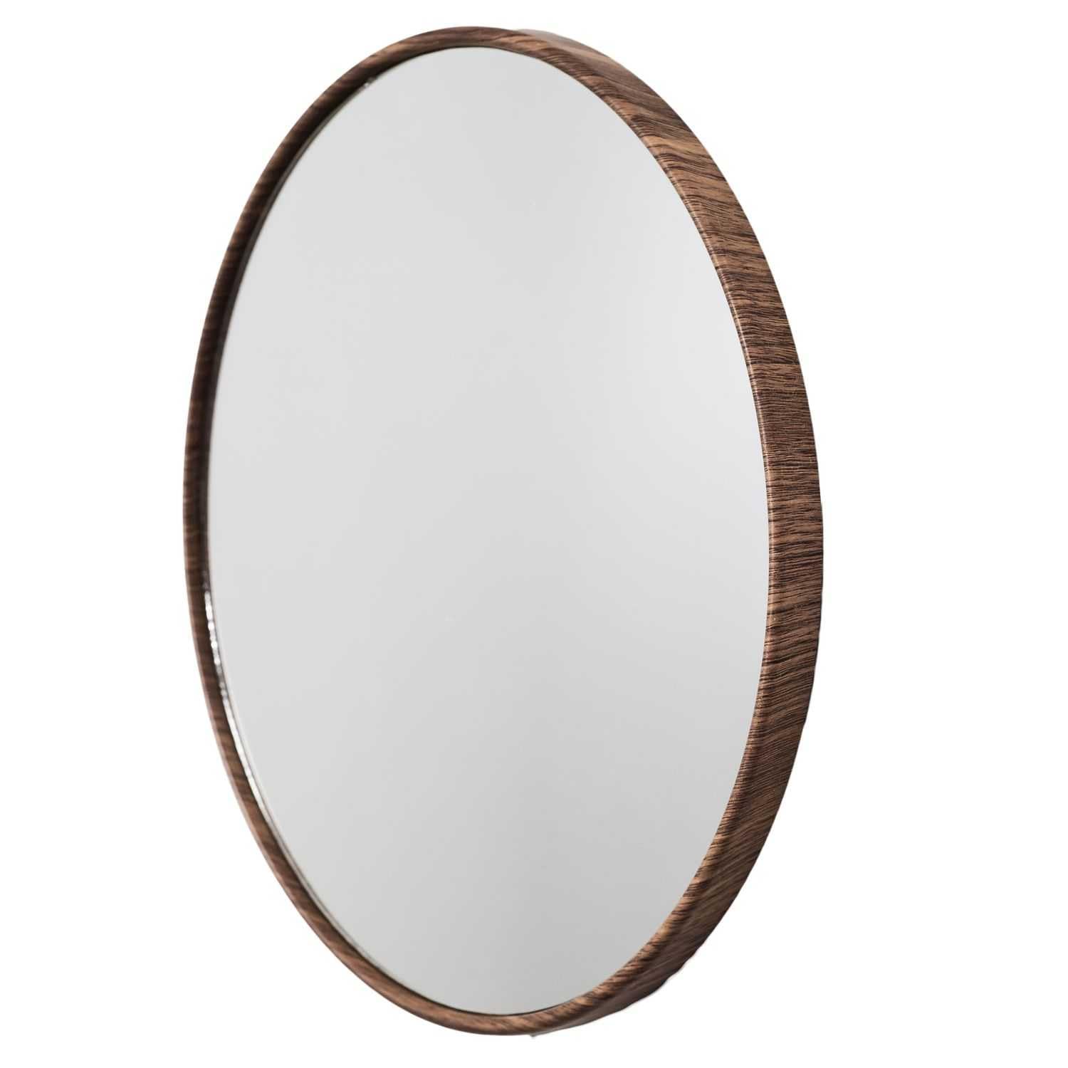 HOME DECO FACTORY - HD0377 Miroir Rond Décoratif Imitation Bois - Design Moderne, pour Salon, Chambre, Couloir, Effet Profondeur, Installation Facile, D26 cm, Marron