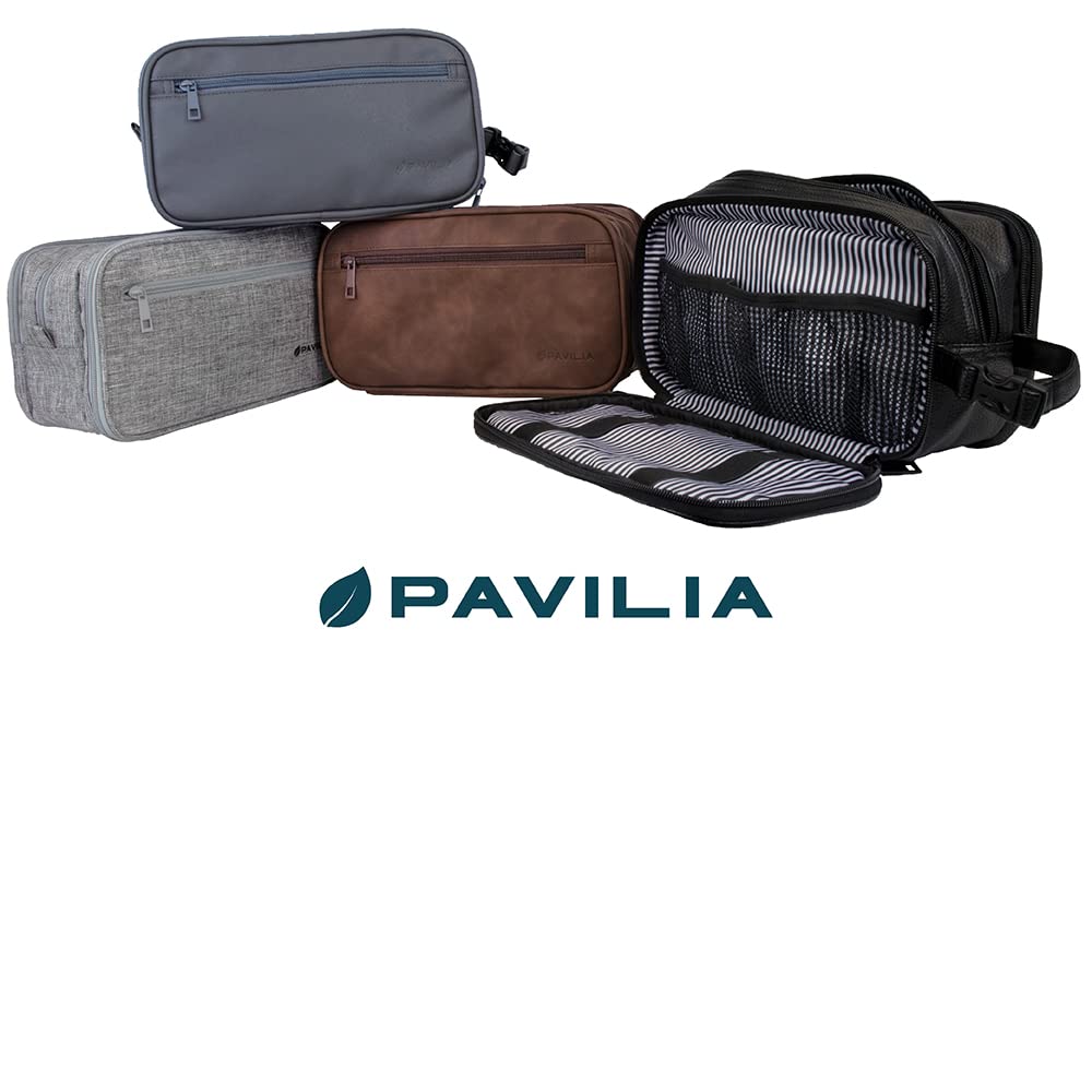 PAVILIA Beauty case da uomo, borsa da viaggio essenziale per rasatura, borsa da viaggio organizer per articoli da toeletta, accessorio per cosmetici, resistente all'acqua, Marrone, One Size, Da