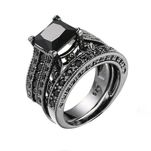 Clearance ! Women Band Ring,Vanvler [ Engagement Wedding Ring Set ] Vintage 2-in-1 Diamond Ring Silver (6, Black)